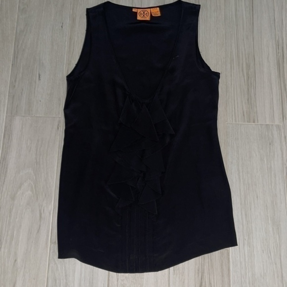 Tory Burch Black Ruffle V-Neck Sleeveless Tunic - Picture 3 of 8